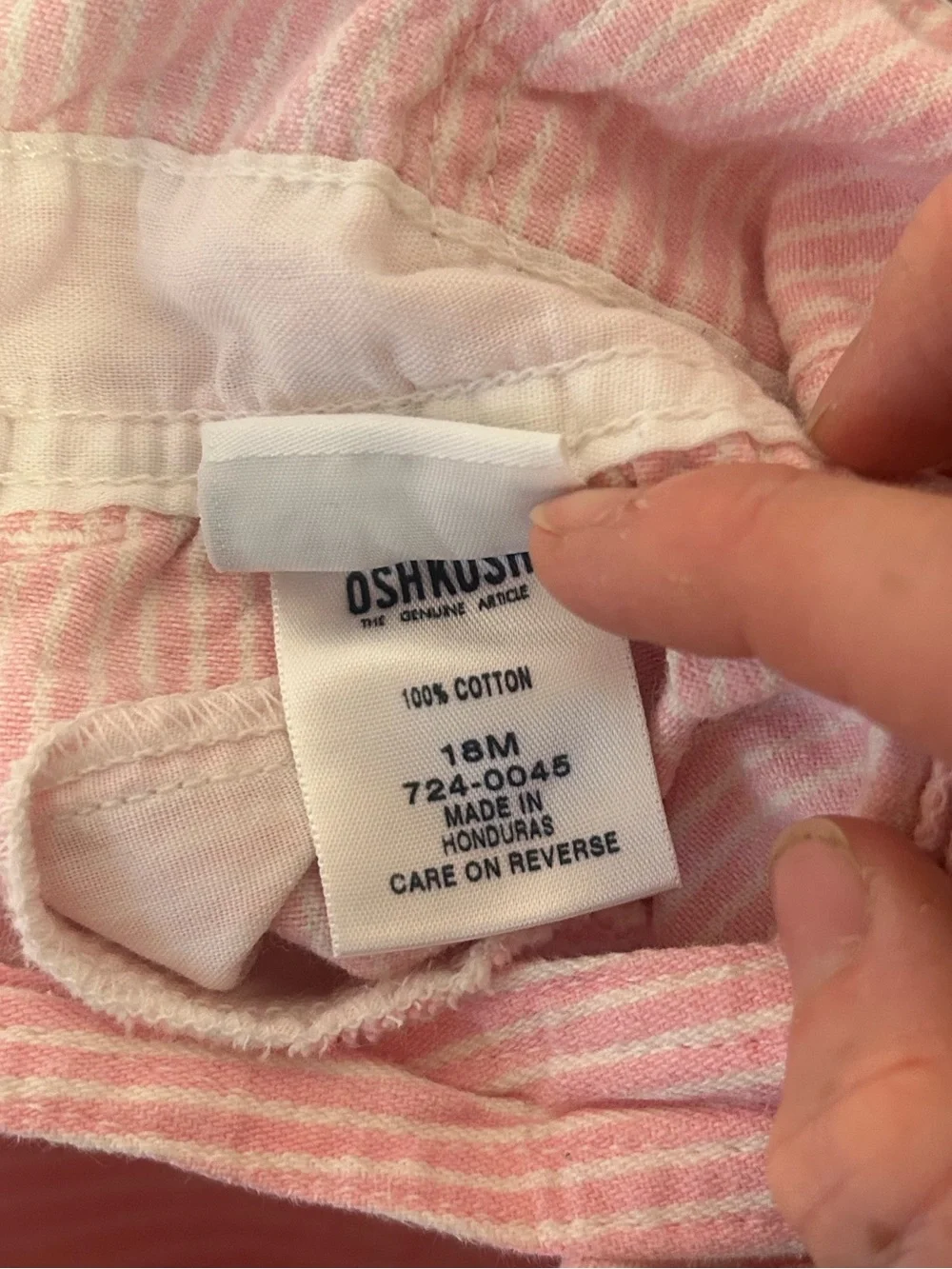 Vintage OshKosh B'gosh Light Pink Striped Girls Shortalls Sz 18 Mo